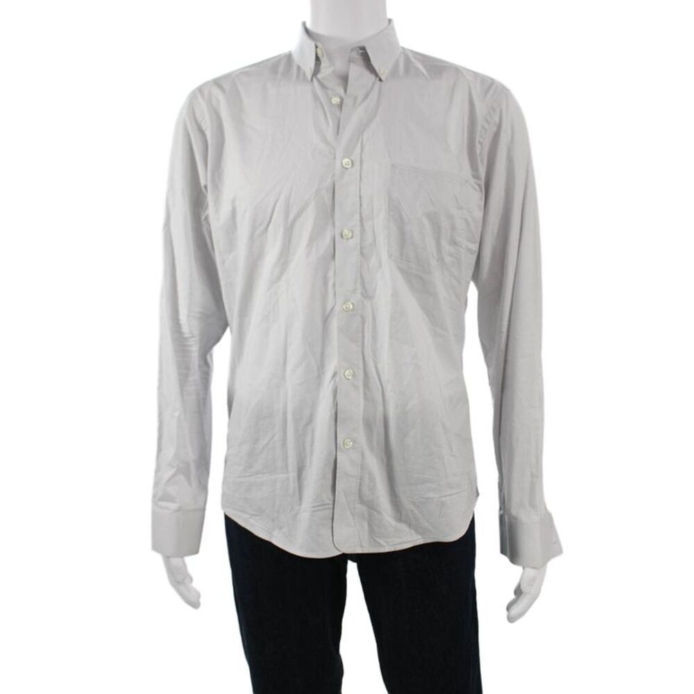 Bespoken Mens Button-Down Collared Dress Shirt White Cotton Long Sleeve Size L